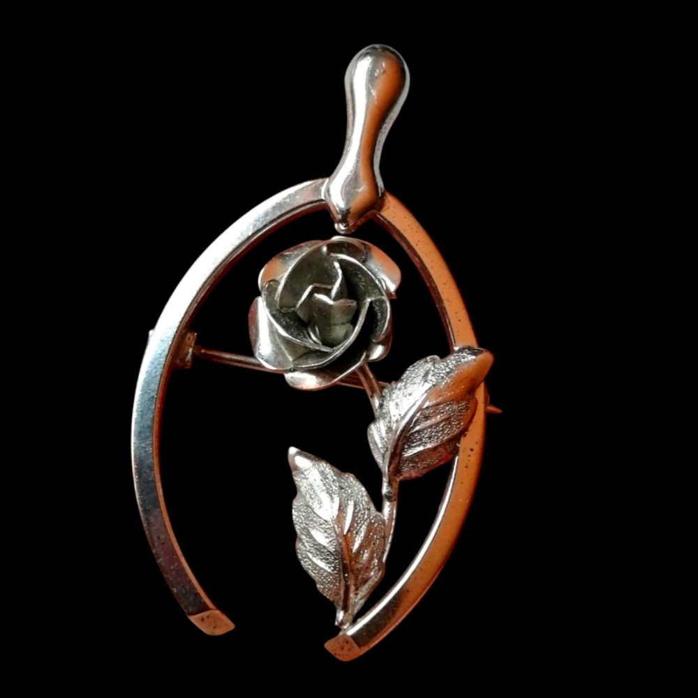🇨🇦 Vintage Sterling Silver Brooch Bond Boyd Rose Wishbone Unisex Pin